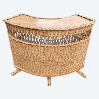 Un Bar Vintage En Osier Tressé Et  Bambou Circa 1960