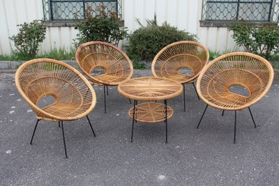 Salon Rattan Attributed To Janine Abraham Modèle Soleil