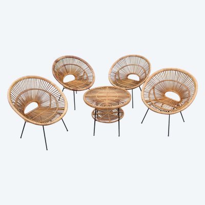 Salon Rattan Attributed To Janine Abraham Modèle Soleil