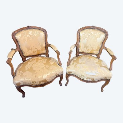 PAIR OF CABRIOLETS LOUIS XV - 18th century, stamped Guillaume BOUCAULT