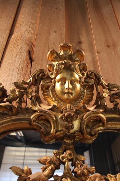 Large Napoleon III Gilded Wood Mirror With Putti And Mascaron