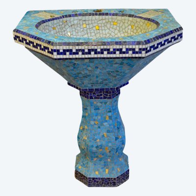 Ancien Lavabo à Décor De Mosaïque Circa 1900/1930