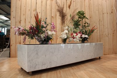 Large 1960's Style Knoll Marble And Steel Planter Brush