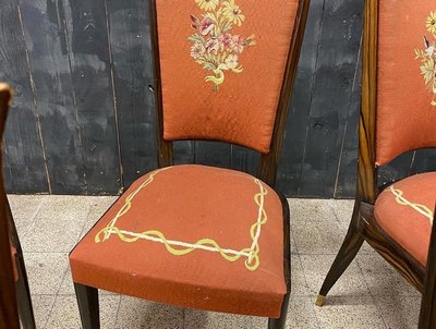 Baptistin Spade, rara suite di 8 sedie Art Déco con arazzo 1930/1940 circa