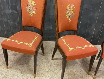 Baptistin Spade, rara suite di 8 sedie Art Déco con arazzo 1930/1940 circa