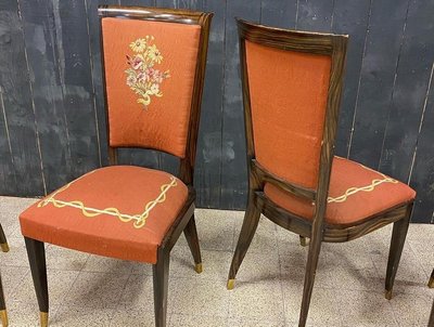 Baptistin Spade, rara suite di 8 sedie Art Déco con arazzo 1930/1940 circa