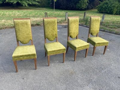 suite de 7 chaises art deco en chêne dans le style de Maurice Jallot, André Arbus, circa 1940