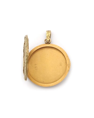 Médaillon émail bleu Napoléon III en or 18k, pendentif émaillé en or, émail guilloché, bleu, Bijoux 