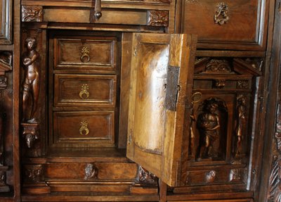 Genoese Cabinet Called Stipo From The Renaissance Period In Walnut - 16th Century