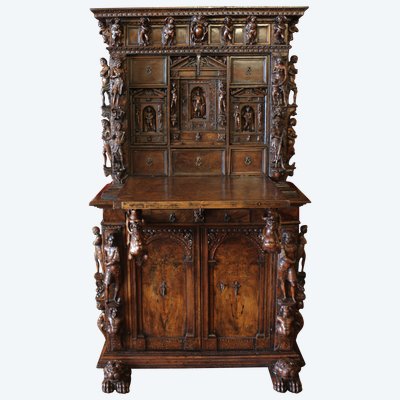 Genoese Cabinet Called Stipo From The Renaissance Period In Walnut - 16th Century