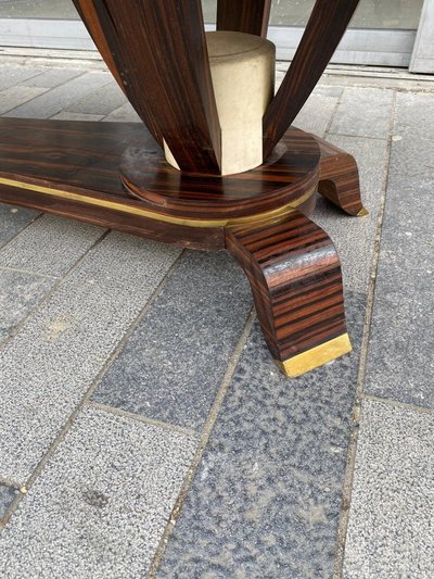 Baptistin Spade (1891-1969) elegant large Art Deco table in Macassar, parchment and bronze.