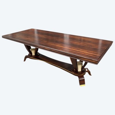 Baptistin Spade (1891-1969) elegant large Art Deco table in Macassar, parchment and bronze.