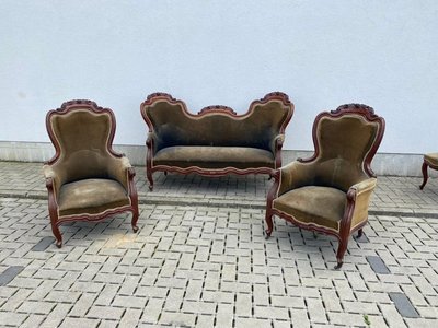 Important Salon Louis-philippe En Acajou Composé De 12 Chaises, 2 Fauteuils Et Un Canapé