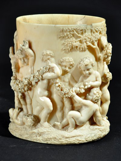 Carved ivory bowl decorated with putti in homage to Bacchus 17th century
