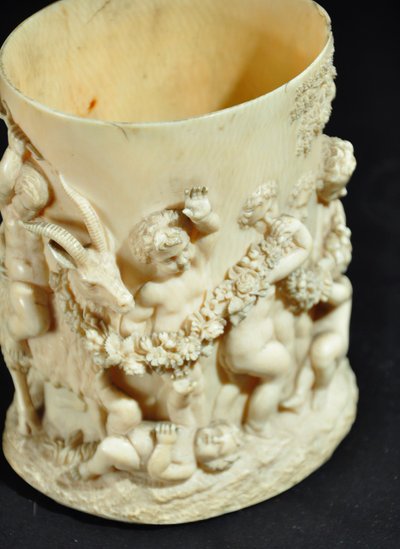 Carved ivory bowl decorated with putti in homage to Bacchus 17th century
