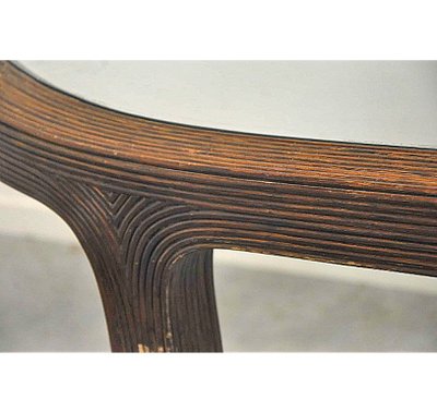 Grande Table De Salle à Manger En Rotin, Dessus Verrecirca 1970/1980  (ht.76 X 210 X 100cm)