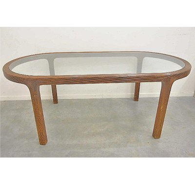 Grande Table De Salle à Manger En Rotin, Dessus Verrecirca 1970/1980  (ht.76 X 210 X 100cm)