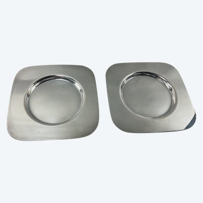 Pair of art deco silver-plated metal coasters