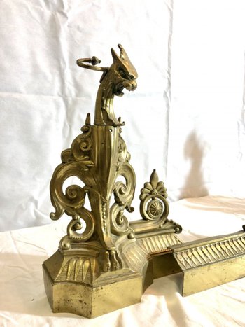 Pare-feu Et Chenets En Bronze, XIXe Siècle