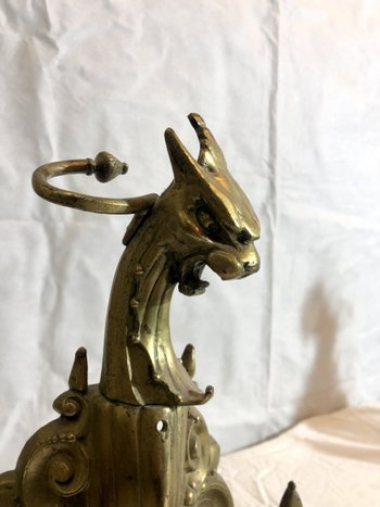 Pare-feu Et Chenets En Bronze, XIXe Siècle