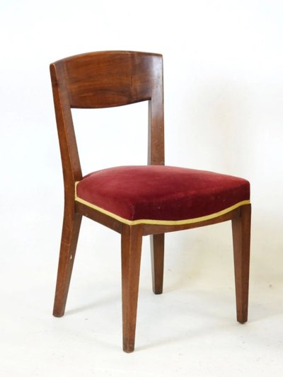 Eugène Printz , Suite Von 4 Art Deco Stühlen In Kirschbaum Circa 1940