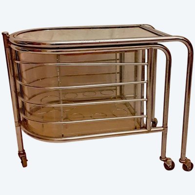Louis Sognot, 1 Original Bar Roulant En Métal Nickelé , époque Art Deco