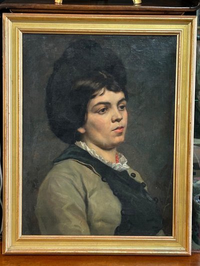 Portrait De Femme Au Collier De Corail Huile Sur Toile XIXéme 
