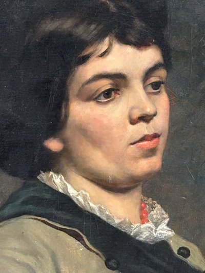 Portrait De Femme Au Collier De Corail Huile Sur Toile XIXéme 