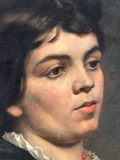 Portrait De Femme Au Collier De Corail Huile Sur Toile XIXéme 