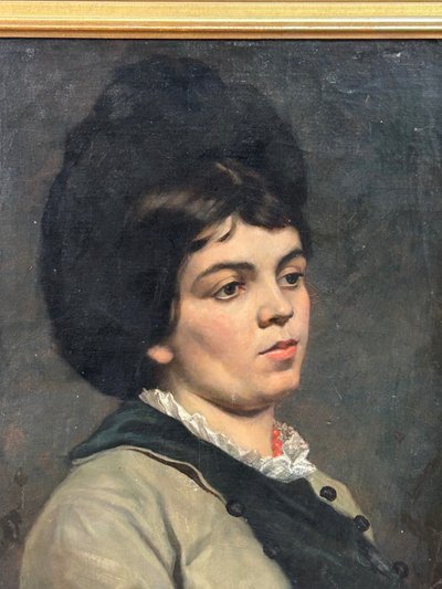 Portrait De Femme Au Collier De Corail Huile Sur Toile XIXéme 