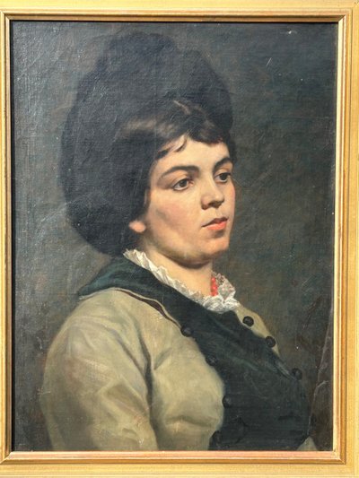 Portrait De Femme Au Collier De Corail Huile Sur Toile XIXéme 