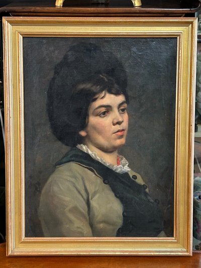 Portrait De Femme Au Collier De Corail Huile Sur Toile XIXéme 