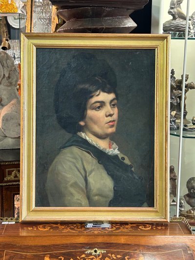 Portrait De Femme Au Collier De Corail Huile Sur Toile XIXéme 