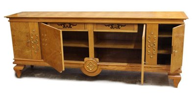 2 Large Art Deco Sideboards In Ash, Bronze Decorations, Circa 1940