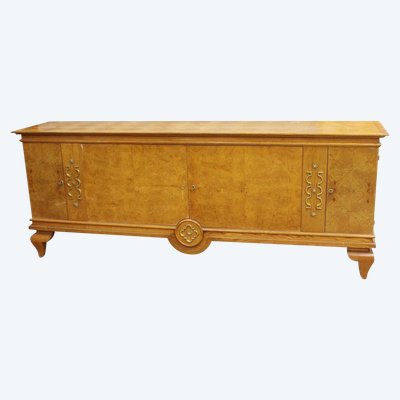 2 Large Art Deco Sideboards In Ash, Bronze Decorations, Circa 1940