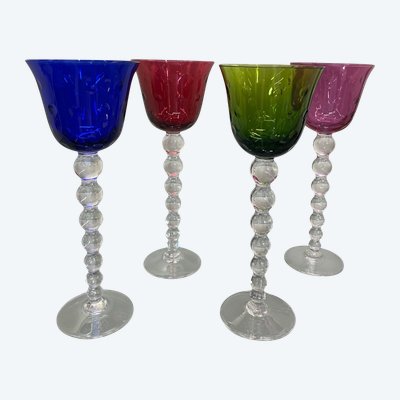 Saint Louis Model Bubbles - 4 Roemers Colored Crystal Glasses H: 24,5 Cm