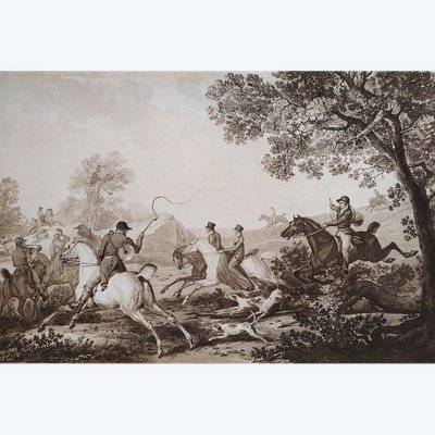 Gravure De Chasse Par Debucourt d'Après Carle Vernet 19ème