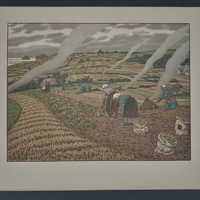 Lithographie par Henri Rivière Au Vent de Noroît - Le Travail des Champs