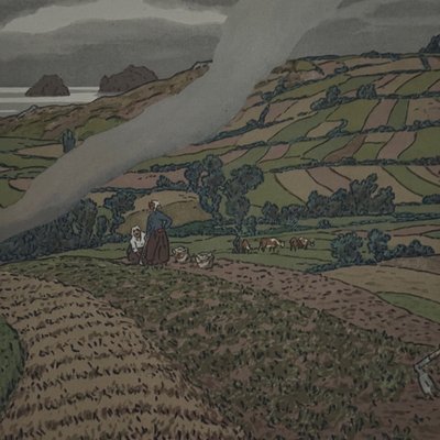 Lithographie par Henri Rivière Au Vent de Noroît - Le Travail des Champs