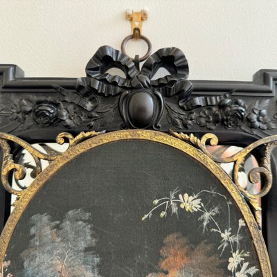 Trittico in ebanite di Napoleone III che forma uno specchio centrale a bouquet dipinto