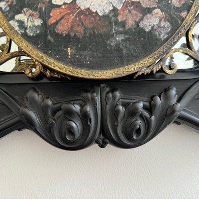 Trittico in ebanite di Napoleone III che forma uno specchio centrale a bouquet dipinto