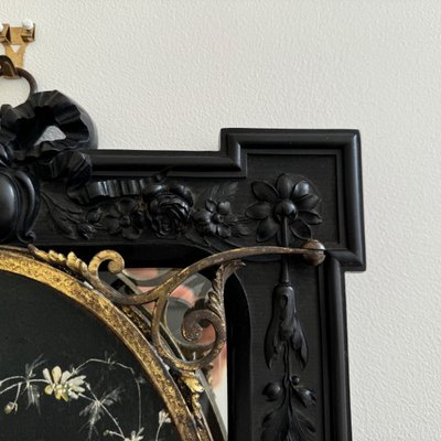 Trittico in ebanite di Napoleone III che forma uno specchio centrale a bouquet dipinto