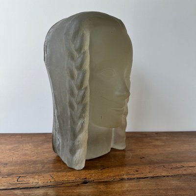 Scultura di Lucien Lafaye, volto femminile in vetro modellato, circa 1950