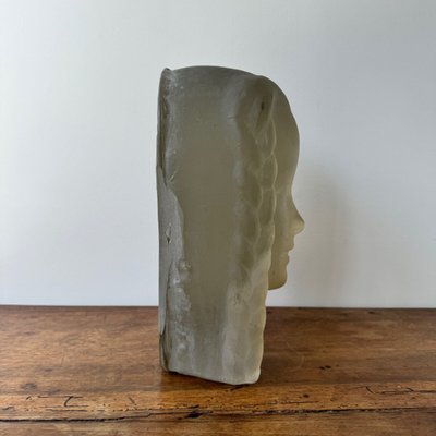 Scultura di Lucien Lafaye, volto femminile in vetro modellato, circa 1950