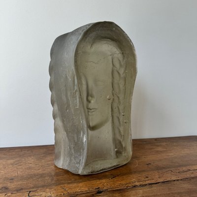 Scultura di Lucien Lafaye, volto femminile in vetro modellato, circa 1950