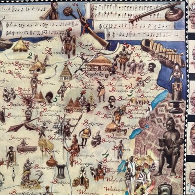 Manifesto coloniale, grande mappa illustrata del Congo Belga, Ruanda-Urundi, 1930