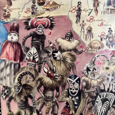 Manifesto coloniale, grande mappa illustrata del Congo Belga, Ruanda-Urundi, 1930