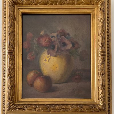 Aquarelle nature morte bouquet de fleurs XIXe par L.A. Rigault