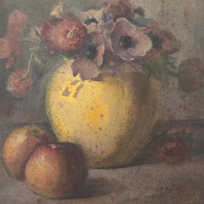 Aquarelle nature morte bouquet de fleurs XIXe par L.A. Rigault