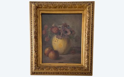 Aquarelle nature morte bouquet de fleurs XIXe par L.A. Rigault